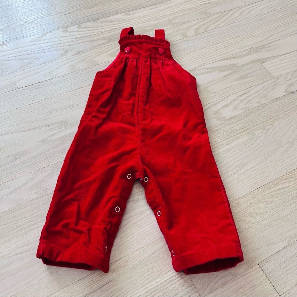 Vintage Healthtex Corduroy Overalls With Heart Button Closure in Red Size 18M